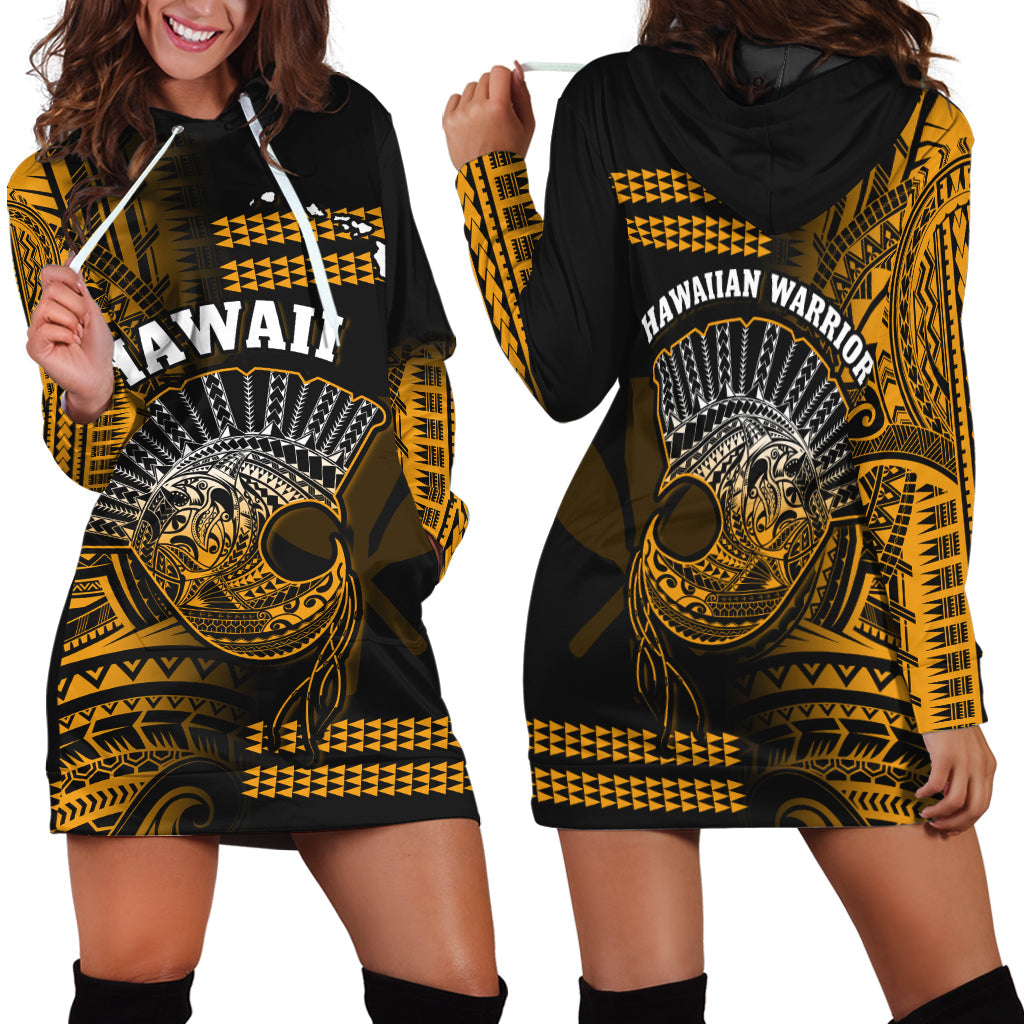 Hawaii Hoodie Dress Kakau Warrior Helmet Gradient Gold Polynesian LT14 Gold - Polynesian Pride