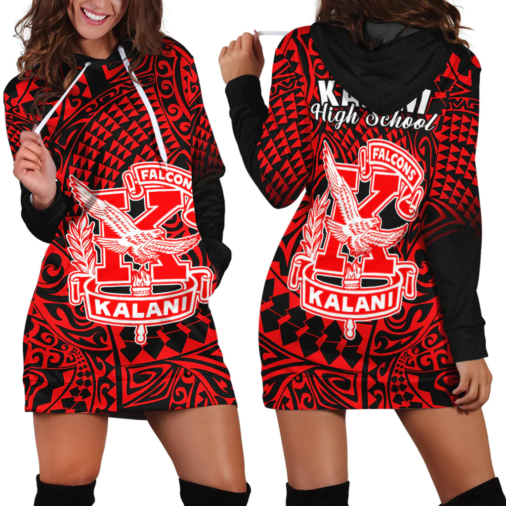 Hawaii Hoodie Dress Kalani High School Tribal Kakau LT14 Red - Polynesian Pride