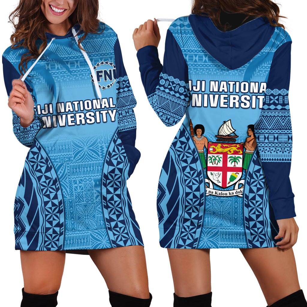 Fiji University Hoodie Dress National Fijian Tapa Pattern Blue LT14 Blue - Polynesian Pride