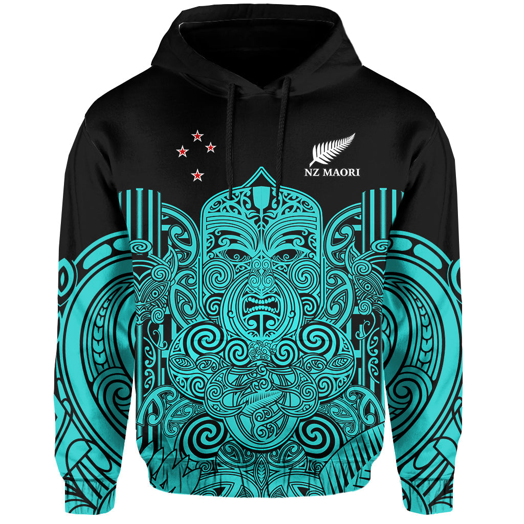 (Custom Text and Number) New Zealand Tiki Rugby Hoodie NZ Maori Koru Pattern Ver.02 LT14 Pullover Hoodie Turquoise - Polynesian Pride