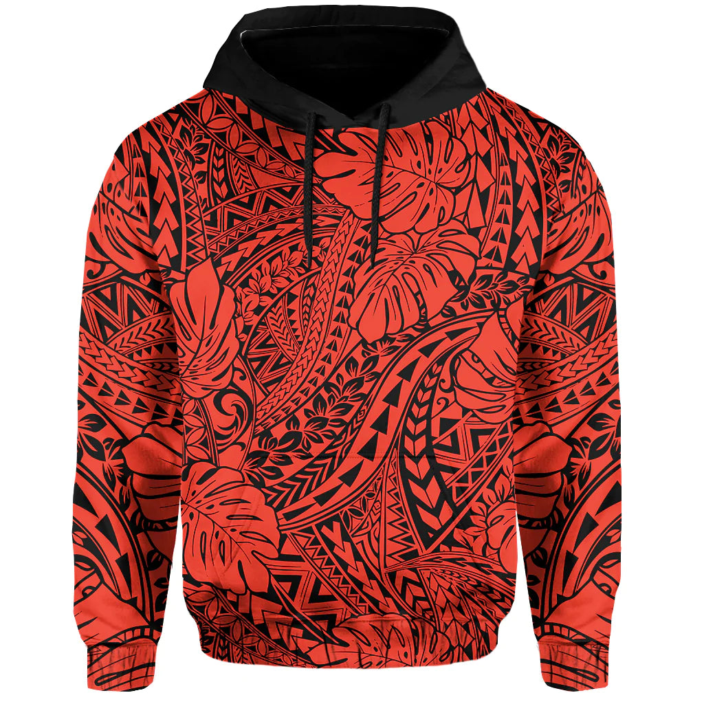 Custom Hawaii Hoodie Polynesian Tribal Art Ver.02 LT14 Pullover Hoodie Red - Polynesian Pride