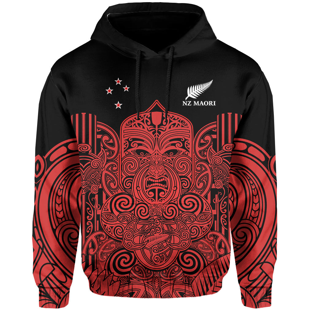 (Custom Text and Number) New Zealand Tiki Rugby Hoodie NZ Maori Koru Pattern Ver.03 LT14 Pullover Hoodie Red - Polynesian Pride