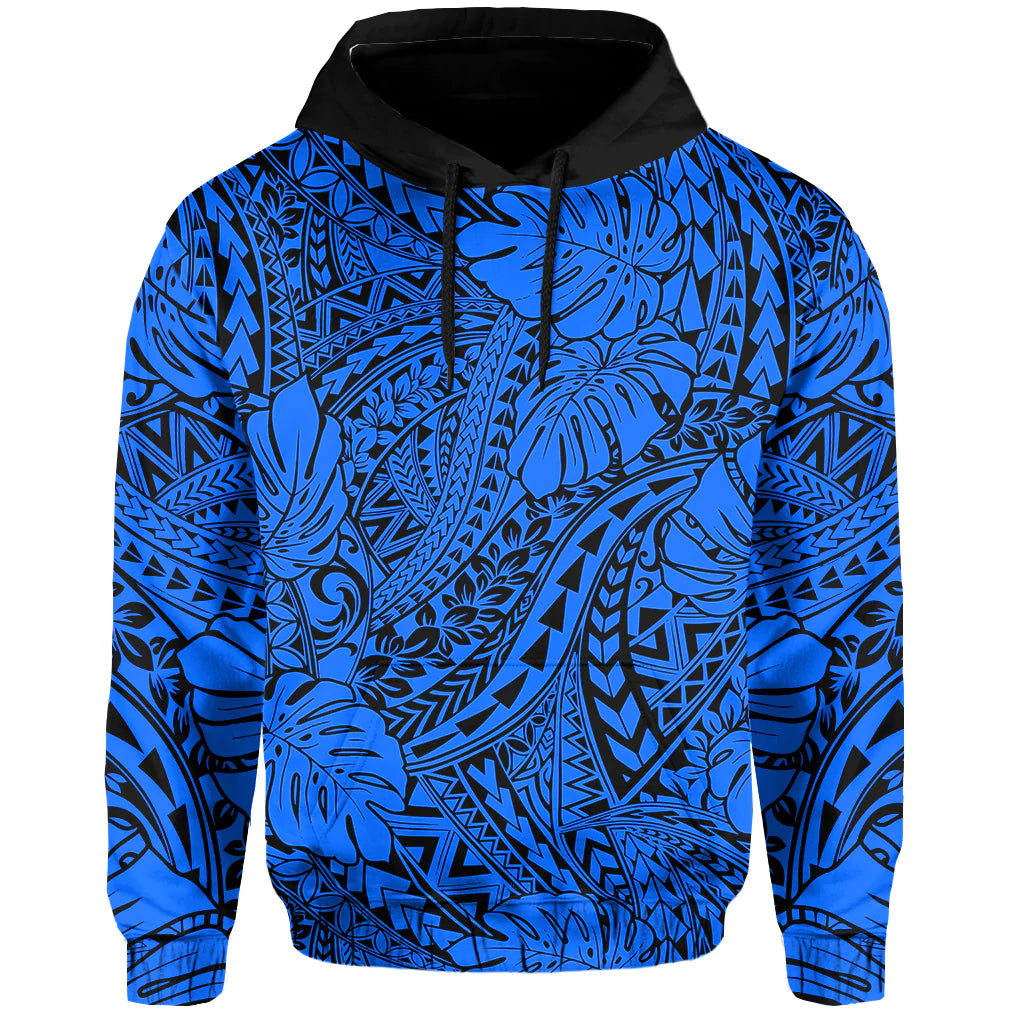 Custom Hawaii Hoodie Polynesian Tribal Art Ver.04 LT14 Pullover Hoodie Blue - Polynesian Pride