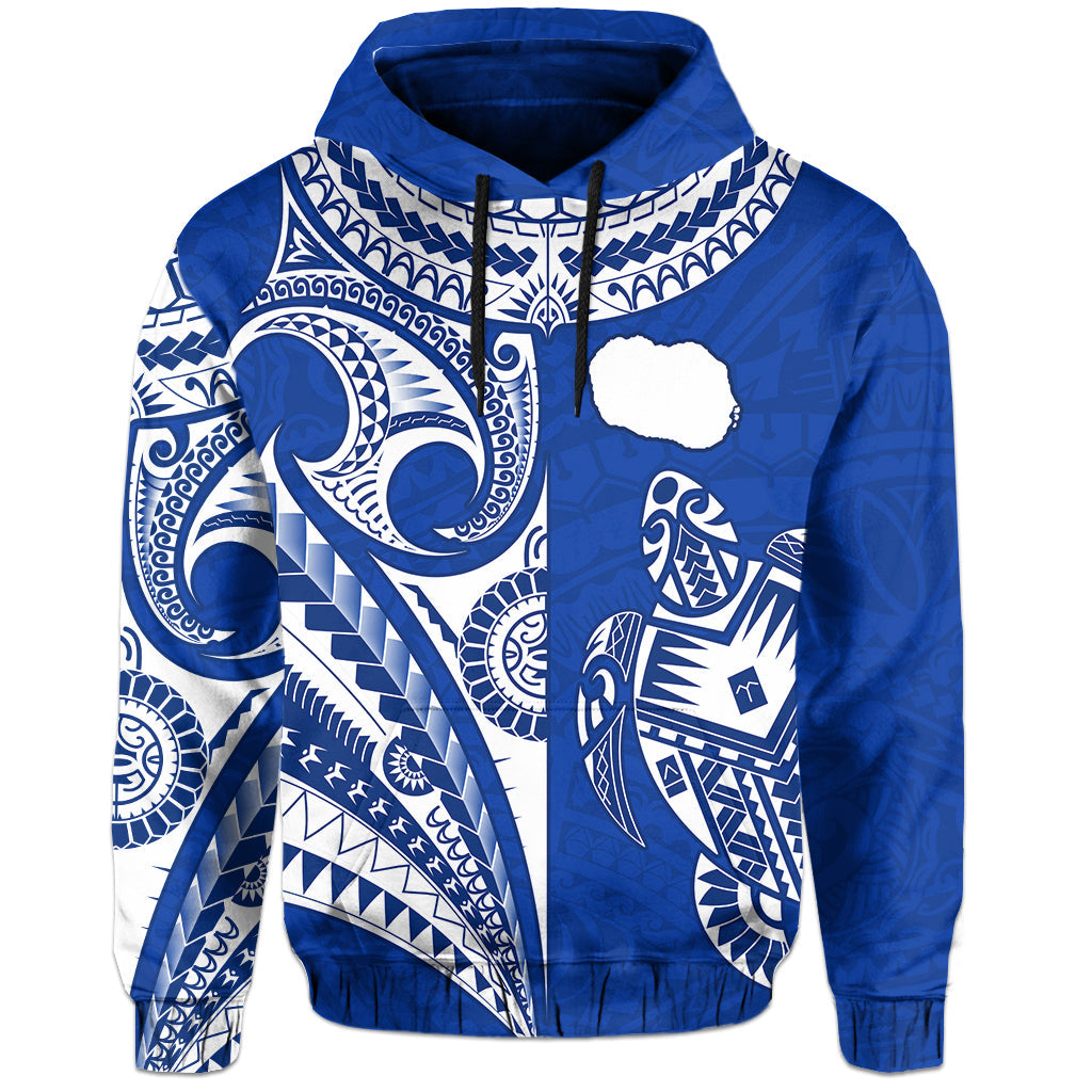 Rarotonga Cook Islands Hoodie Turtle and Map Style Blue LT13 Blue - Polynesian Pride