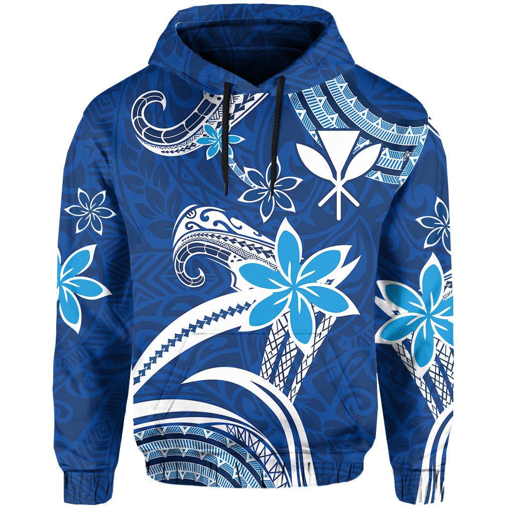 Custom Hawaii Flowers Wave Hoodie Kanaka Maoli Blue Polynesian LT13 Pullover Hoodie Blue - Polynesian Pride