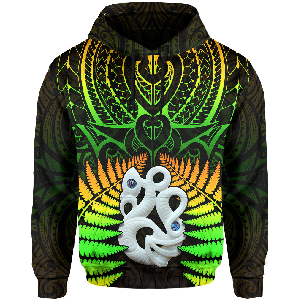 (Custom Text and Number) Aotearoa Fern Hoodie New Zealand Hei Tiki Special Style LT13 Hoodie Green - Polynesian Pride