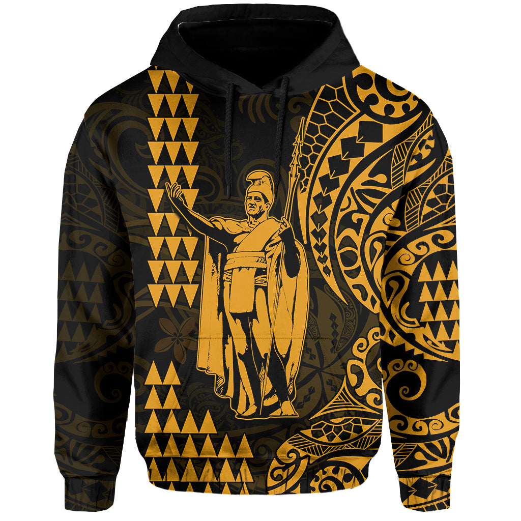 Hawaii Day Kakau Hoodie Proud To Be Hawaiian Gold King Kamehameha and Kanaka Maoli LT13 Pullover Hoodie Gold - Polynesian Pride