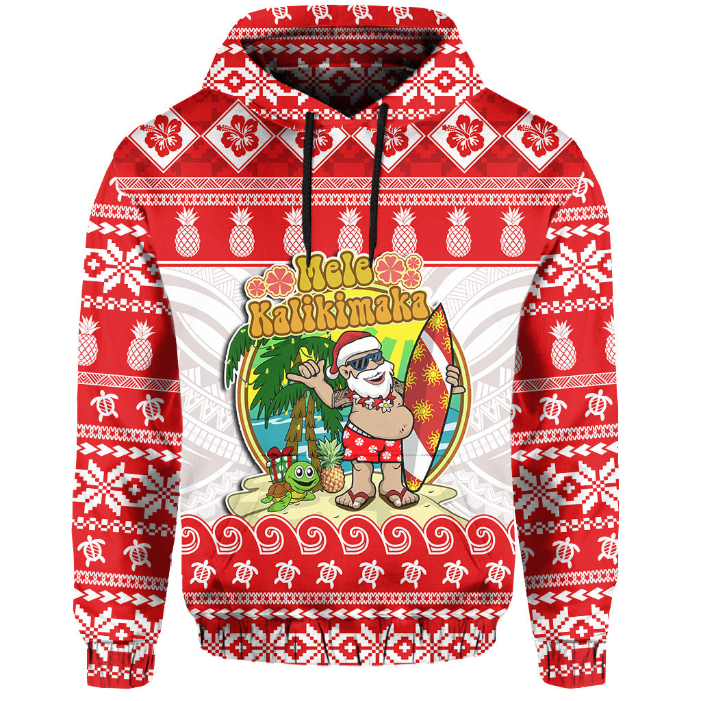 Hawaii Christmas Hoodie Kanaka Polynesian Santa Claus Mele Kalikimaka LT14 Pullover Hoodie Red - Polynesian Pride