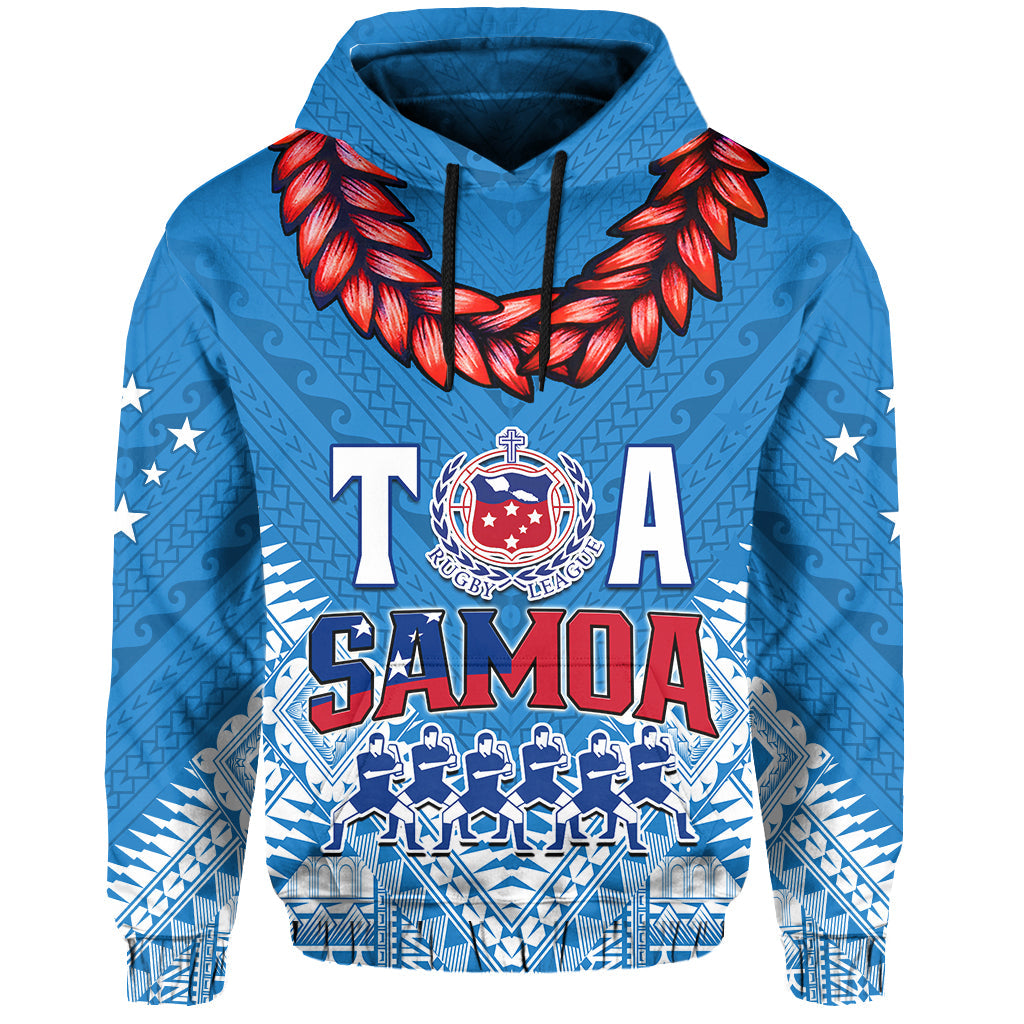 Toa Samoa Rugby Hoodie Manu Siva Tau Style Ulafala LT13 Pullover Hoodie Blue - Polynesian Pride