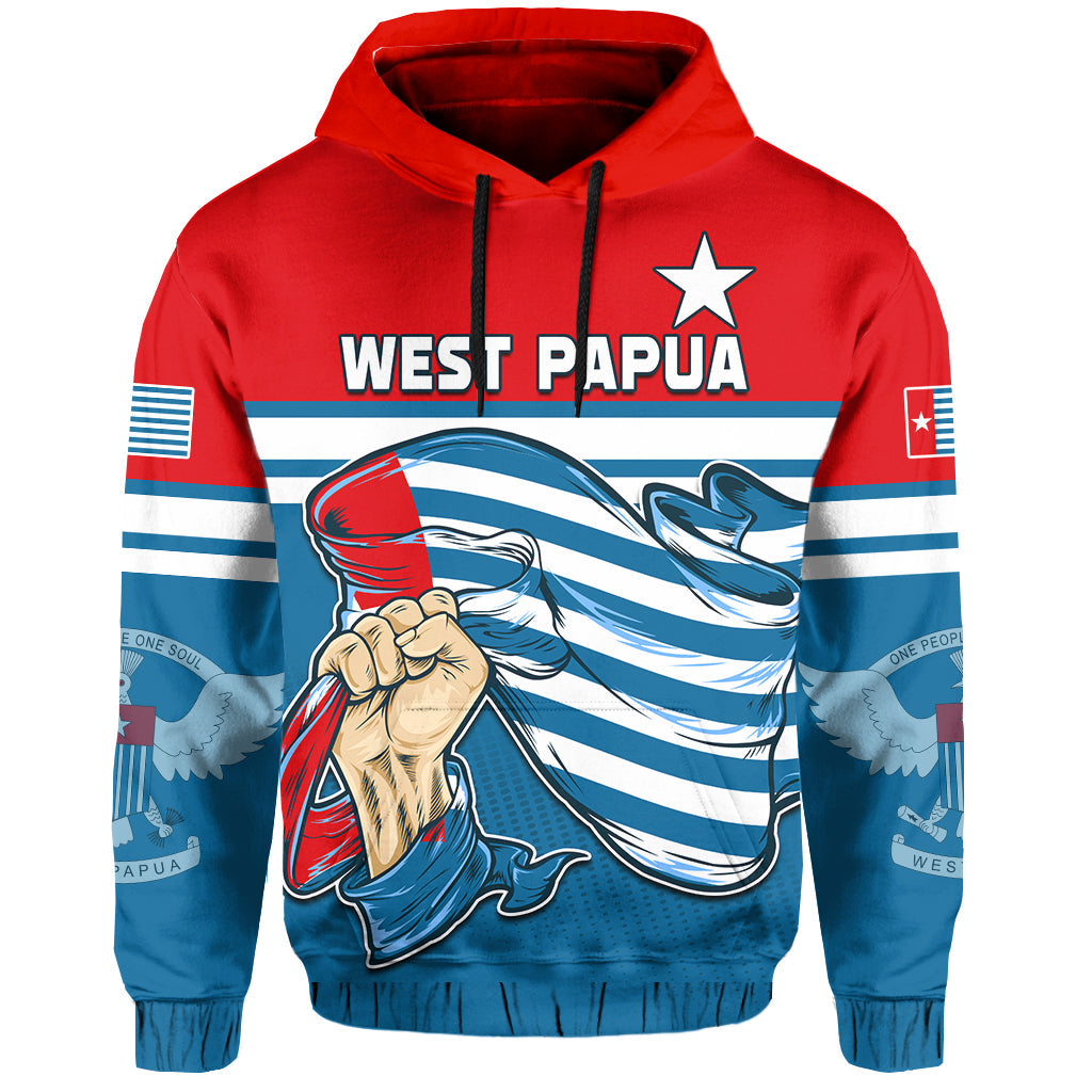 Free West Papua Hoodie One People One Soul Strong West Papuan LT13 Pullover Hoodie Blue - Polynesian Pride