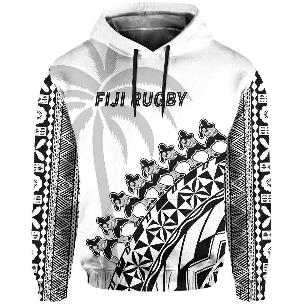 Fiji Rugby Hoodie Fijian Cibi Dance Tapa Pattern White LT14 Hoodie White - Polynesian Pride