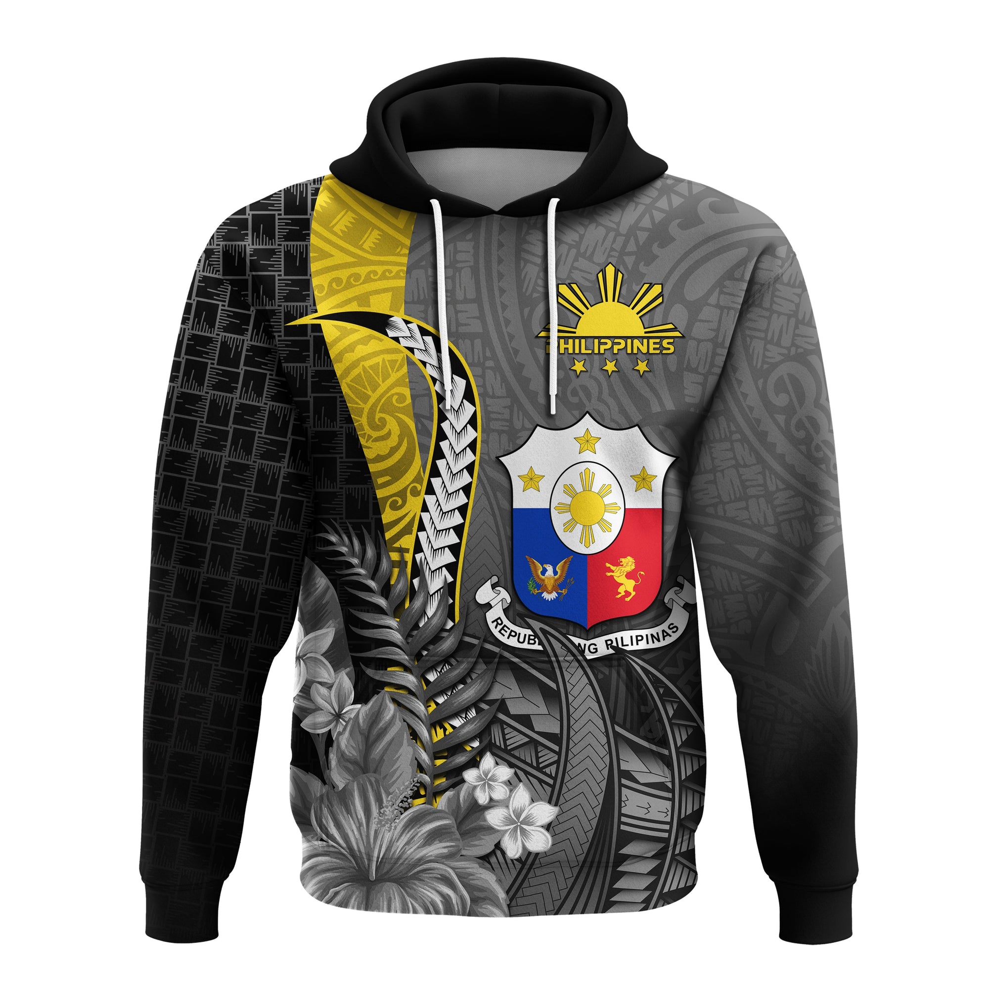 Custom Philippines Sampaguita Hoodie Simple Polynesian Sun Filipino LT13 Pullover Hoodie Black - Polynesian Pride