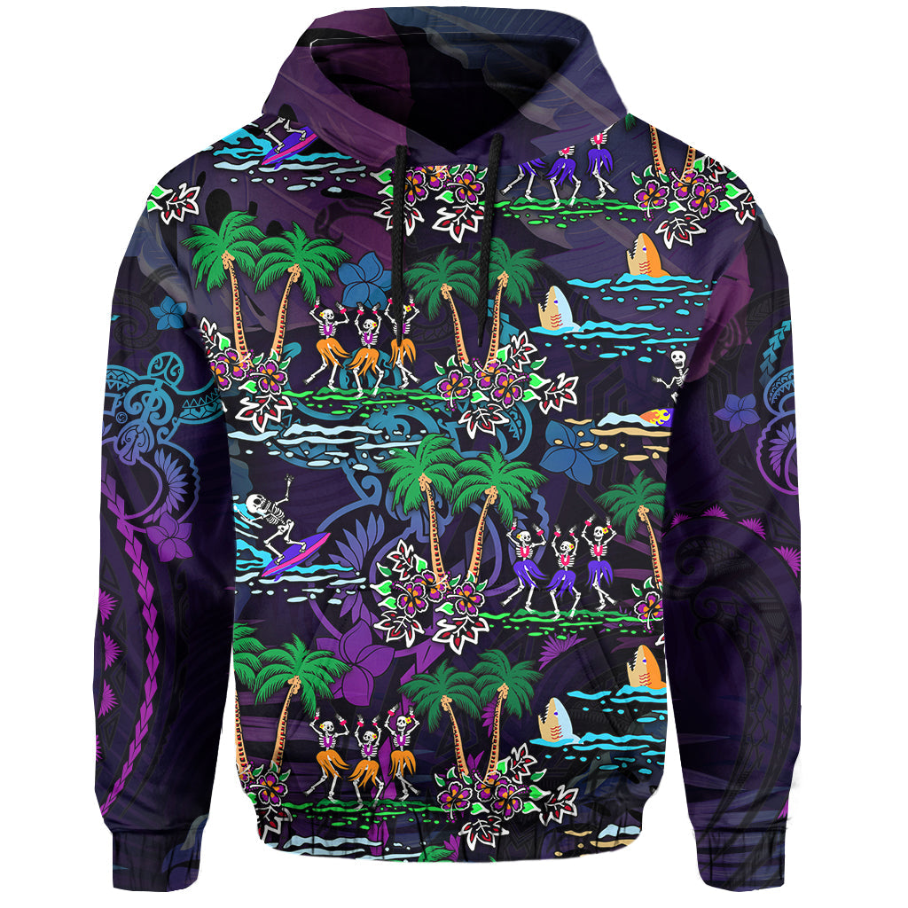 Hawaii Skeleton Dancing Hoodie Halloween Hawaiian Turtle LT13 Purple - Polynesian Pride