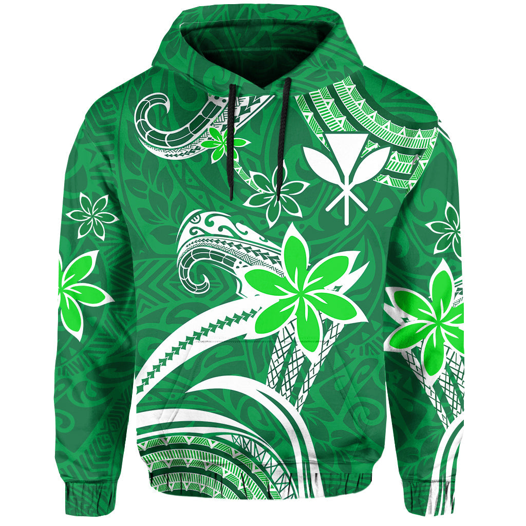 Custom Hawaii Flowers Wave Hoodie Kanaka Maoli Green Polynesian LT13 Pullover Hoodie Green - Polynesian Pride