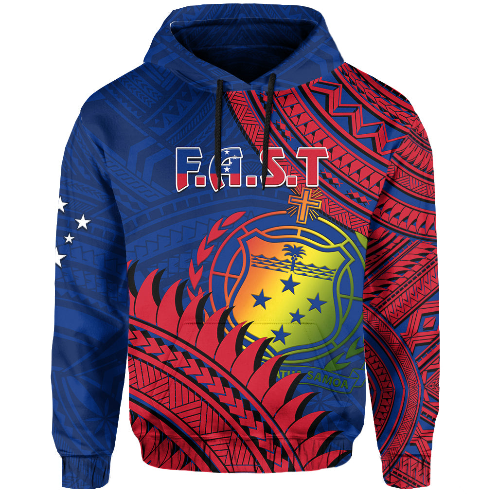 F.A.S.T Samoa Hoodie Samoan Coat of Arms Polynesian Pattern LT14 Pullover Hoodie Blue - Polynesian Pride