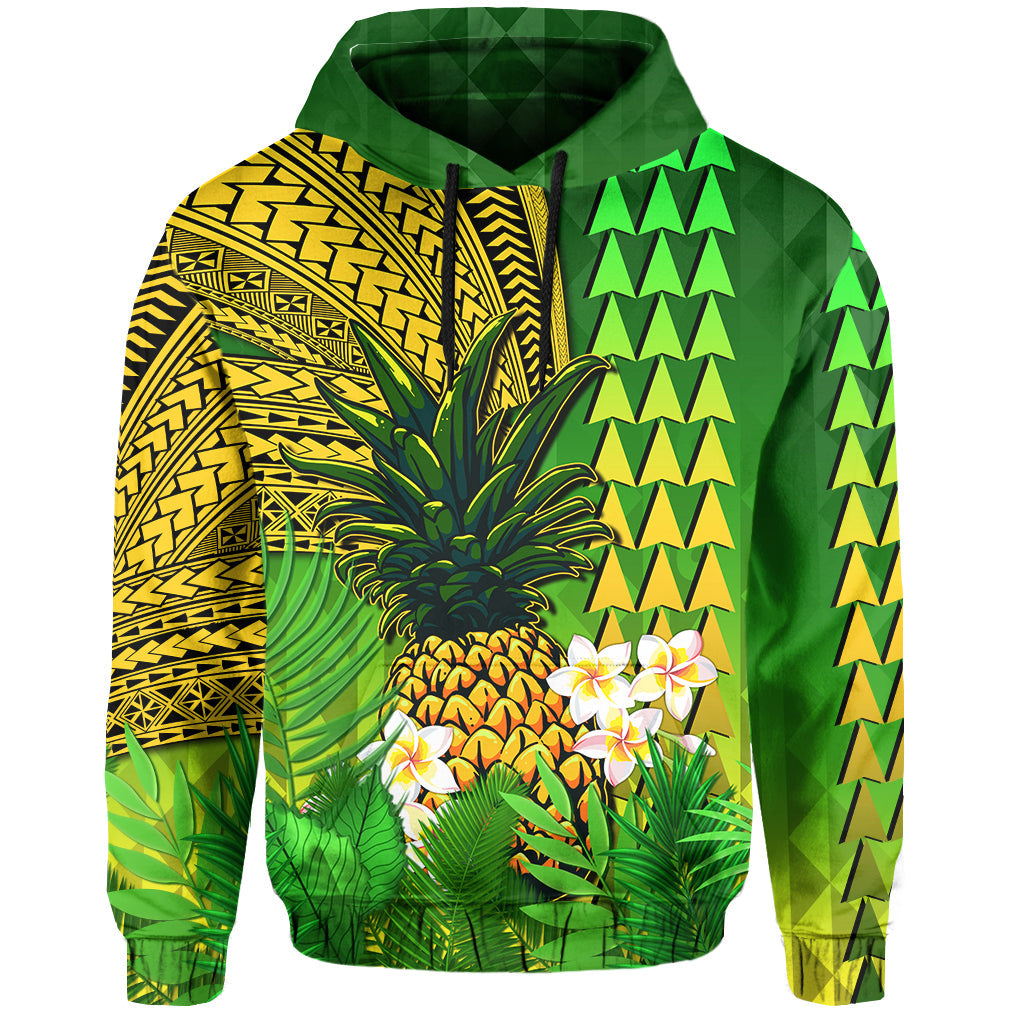 Hawaii Pineapple Hoodie Plumeria Frangipani Mix Tribal Pattern LT13 Green - Polynesian Pride