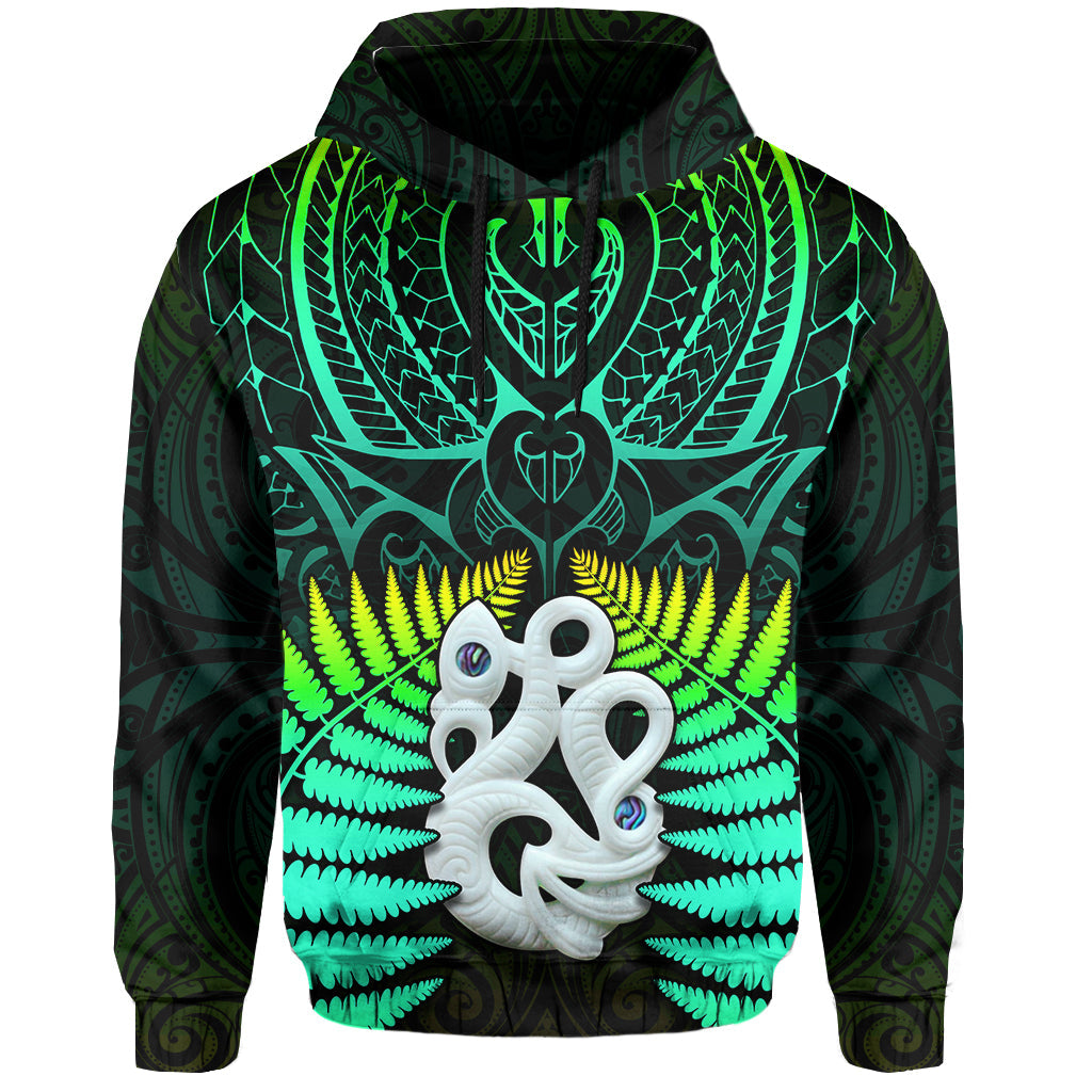 Aotearoa Fern Hoodie New Zealand Hei Tiki Green Style LT13 Hoodie Green - Polynesian Pride