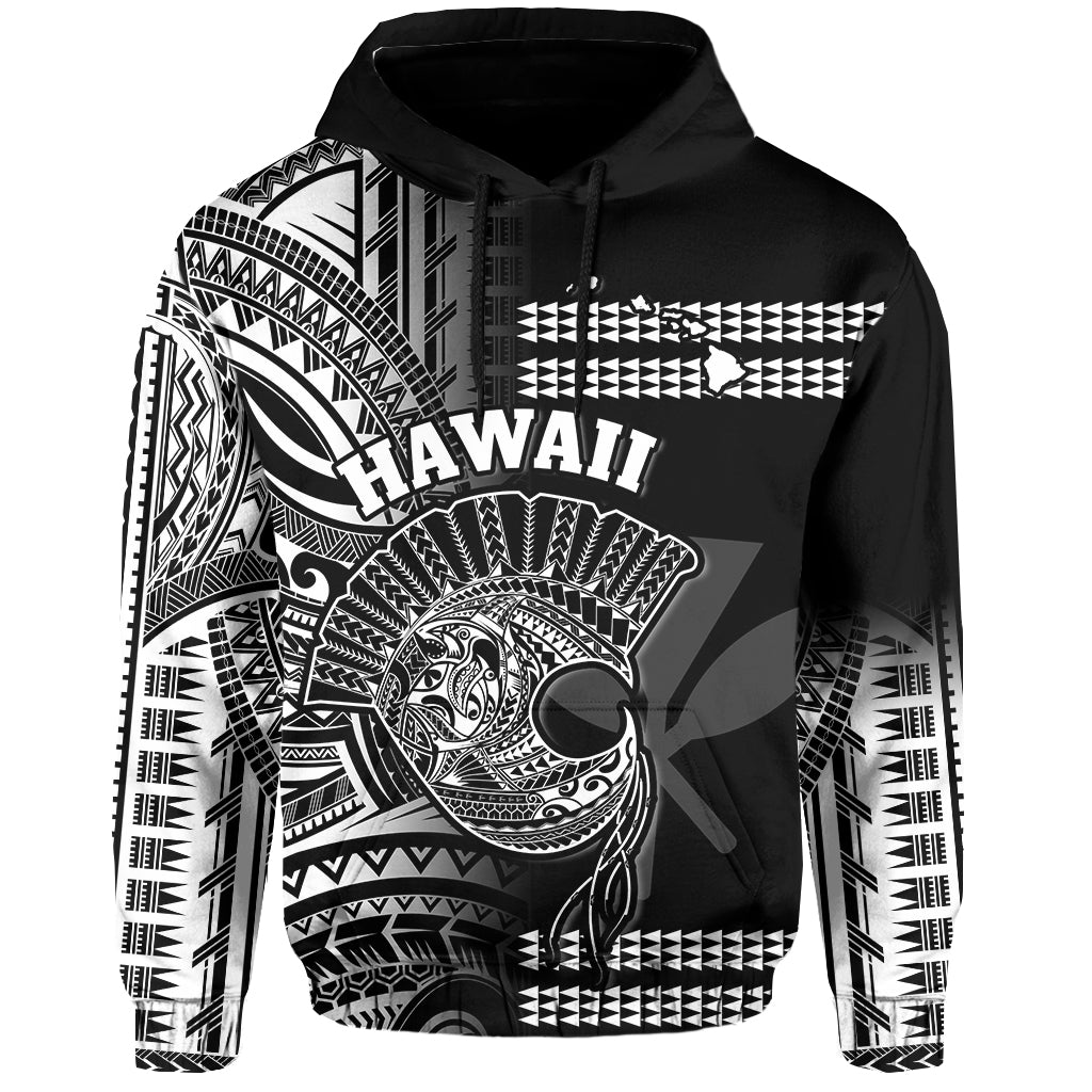 Custom Hawaii Hoodie Kakau Warrior Helmet Gradient White Polynesian LT14 Pullover Hoodie White - Polynesian Pride