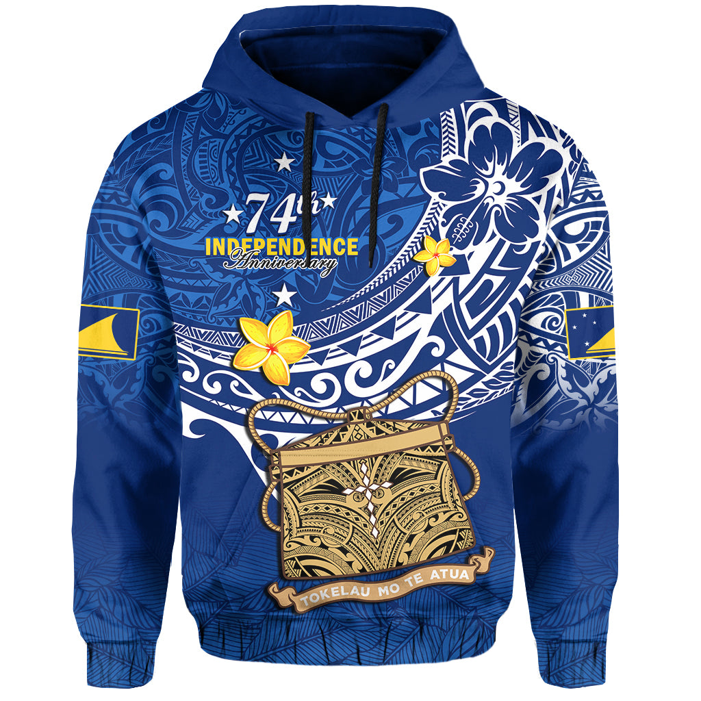 Tokelau Hoodie National Badge Polynesian Happy 74th Independence Anniversary LT14 Pullover Hoodie Blue - Polynesian Pride