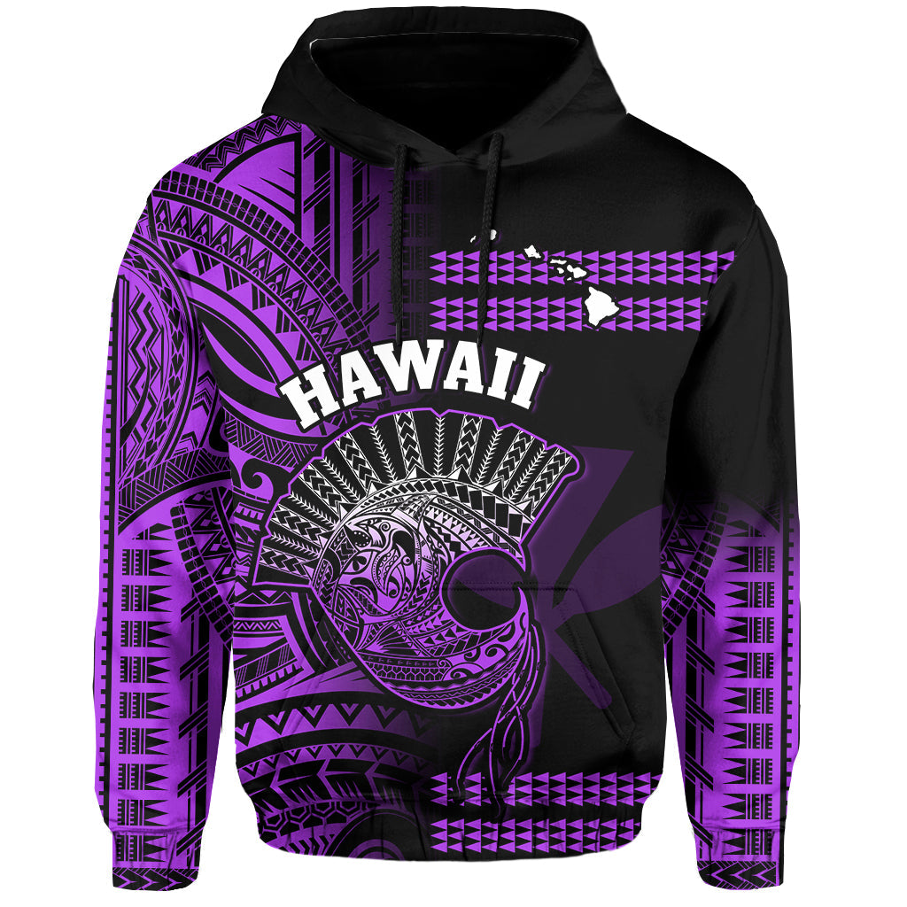 Hawaii Hoodie Kakau Warrior Helmet Gradient Purple Polynesian LT14 Pullover Hoodie Purple - Polynesian Pride