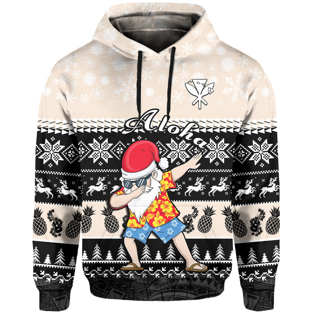 Custom Hawaii Mele Kalikimaka Hoodie Dabbing Santa Black Merry Christmas LT14 Pullover Hoodie Black - Polynesian Pride