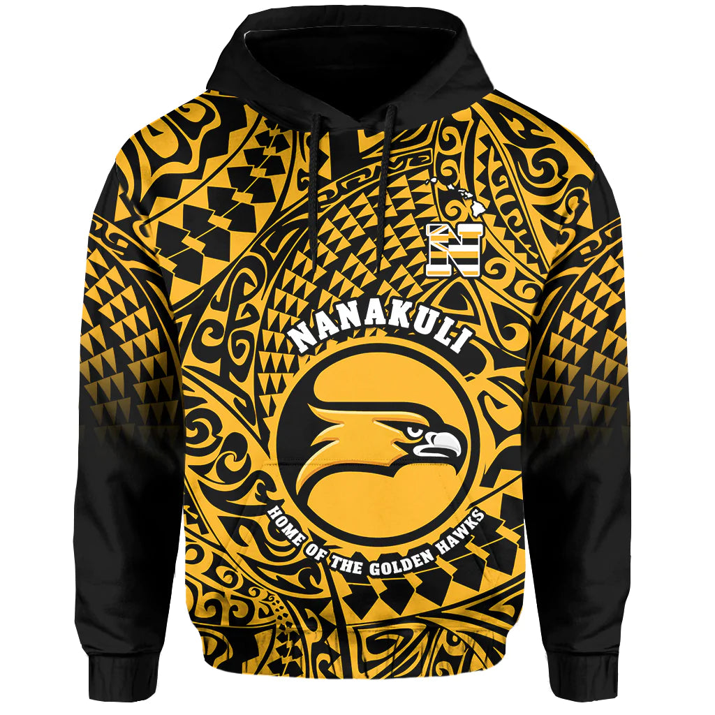 (Custom Text and Number) Hawaii Hoodie Nanakuli High and Intermediate School Tribal Kakau LT14 Pullover Hoodie Gold - Polynesian Pride