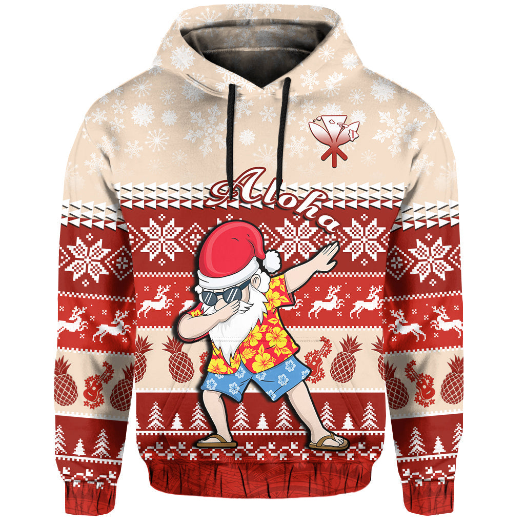 Custom Hawaii Mele Kalikimaka Hoodie Dabbing Santa Red Merry Christmas LT14 Pullover Hoodie Red - Polynesian Pride