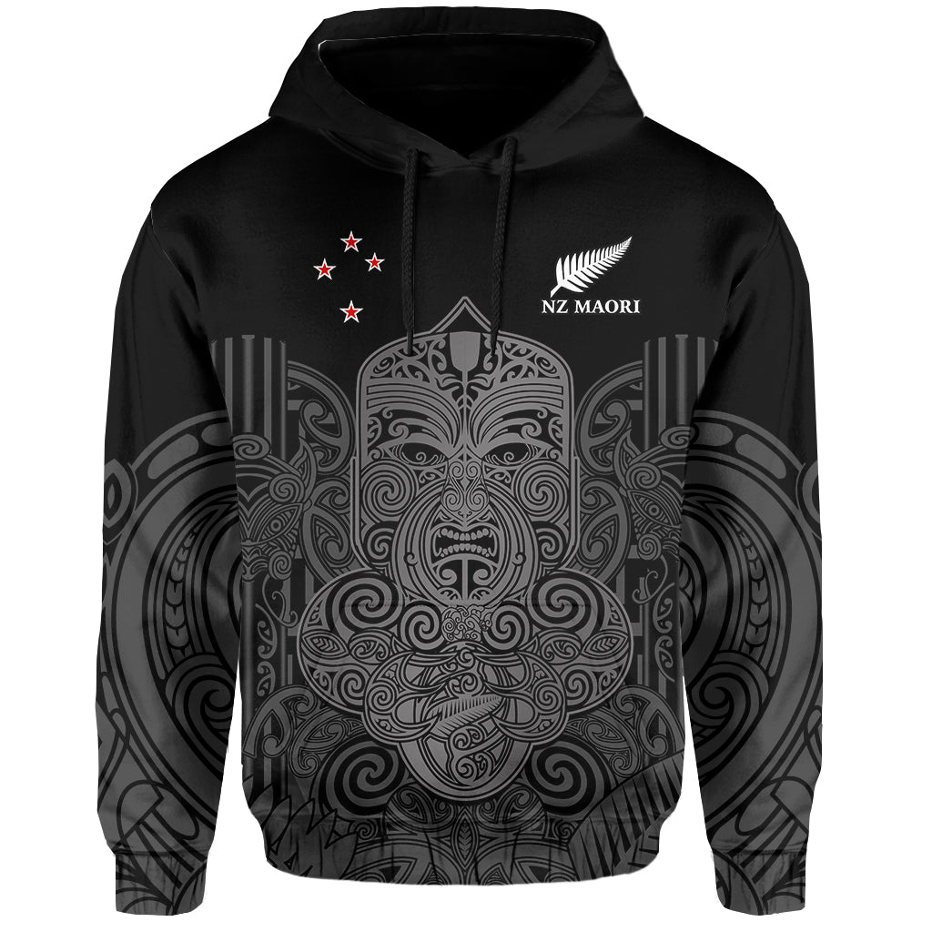 New Zealand Tiki Rugby Hoodie NZ Maori Koru Pattern Ver.01 LT14 Black - Polynesian Pride