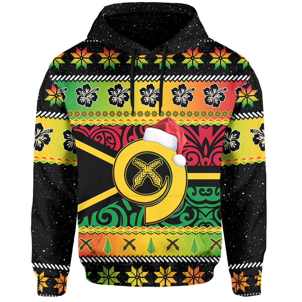 Vanuatu Christmas Hoodie Pig Tusk Polynesian Joyeux Noel Flag Art LT14 Pullover Hoodie Reggae - Polynesian Pride