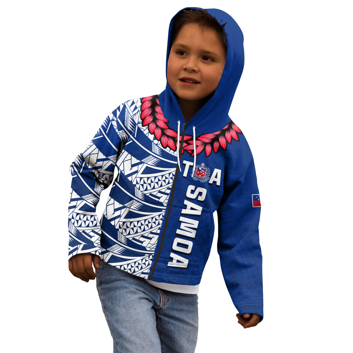 Toa Samoa Rugby Hoodie KID Siamupini Ula Fala Blue LT13 - Polynesian Pride