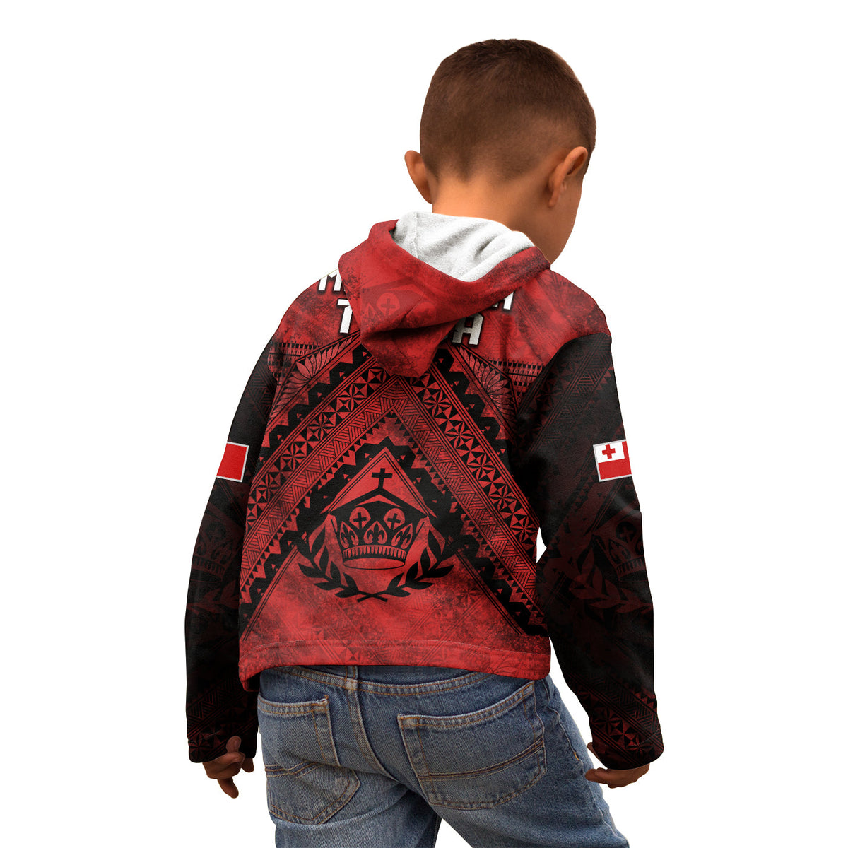 Tonga Rugby MMT Hoodie KID Ngatu Mate Maa Tonga Grunge LT13 - Polynesian Pride