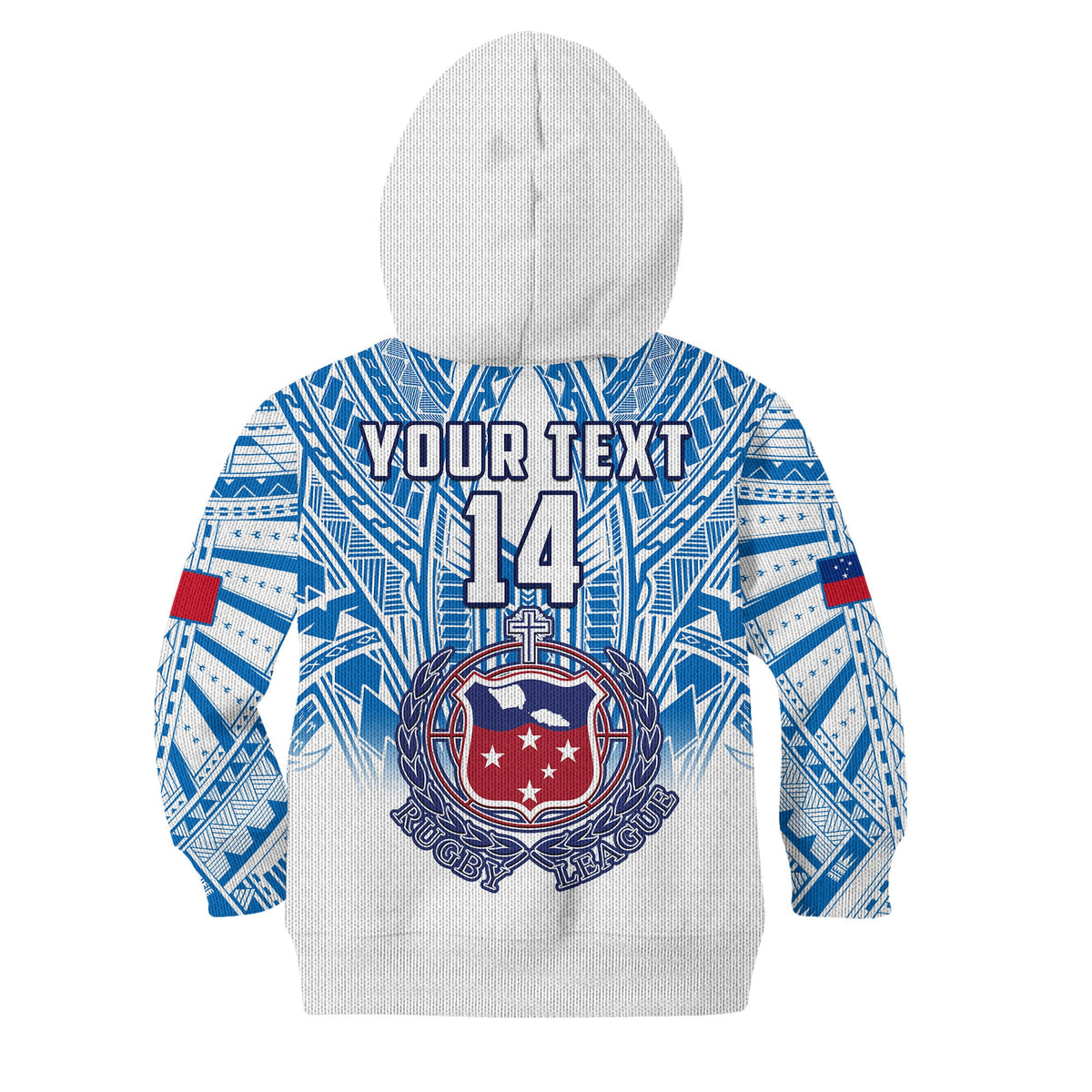 (Custom Text And Number) Samoa Rugby Hoodie KID Personalise Toa Samoa Polynesian Pacific White Version LT14 - Polynesian Pride