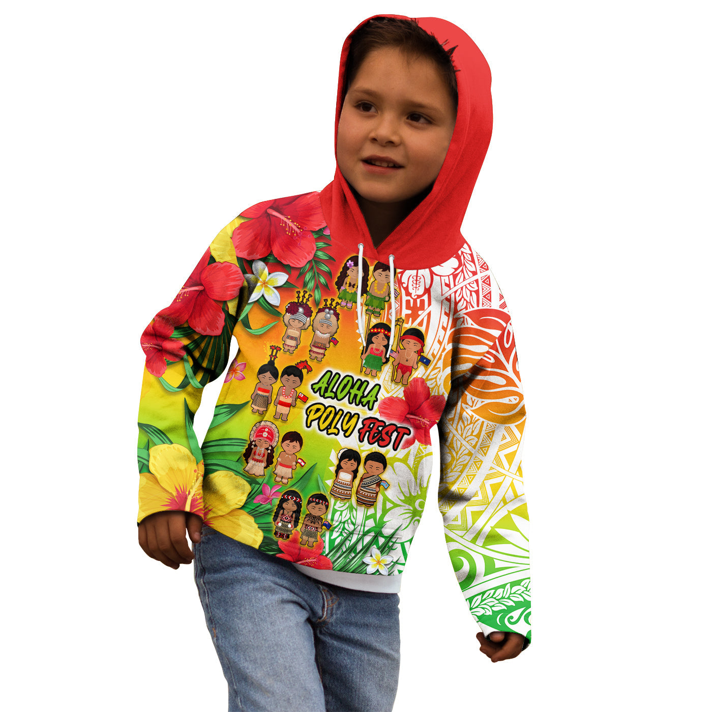 (Custom Personalised) Aloha Poly Fest Hoodie KID Polynesian Pattern With Tropical Flowers LT14 Hoodie Reggae - Polynesian Pride