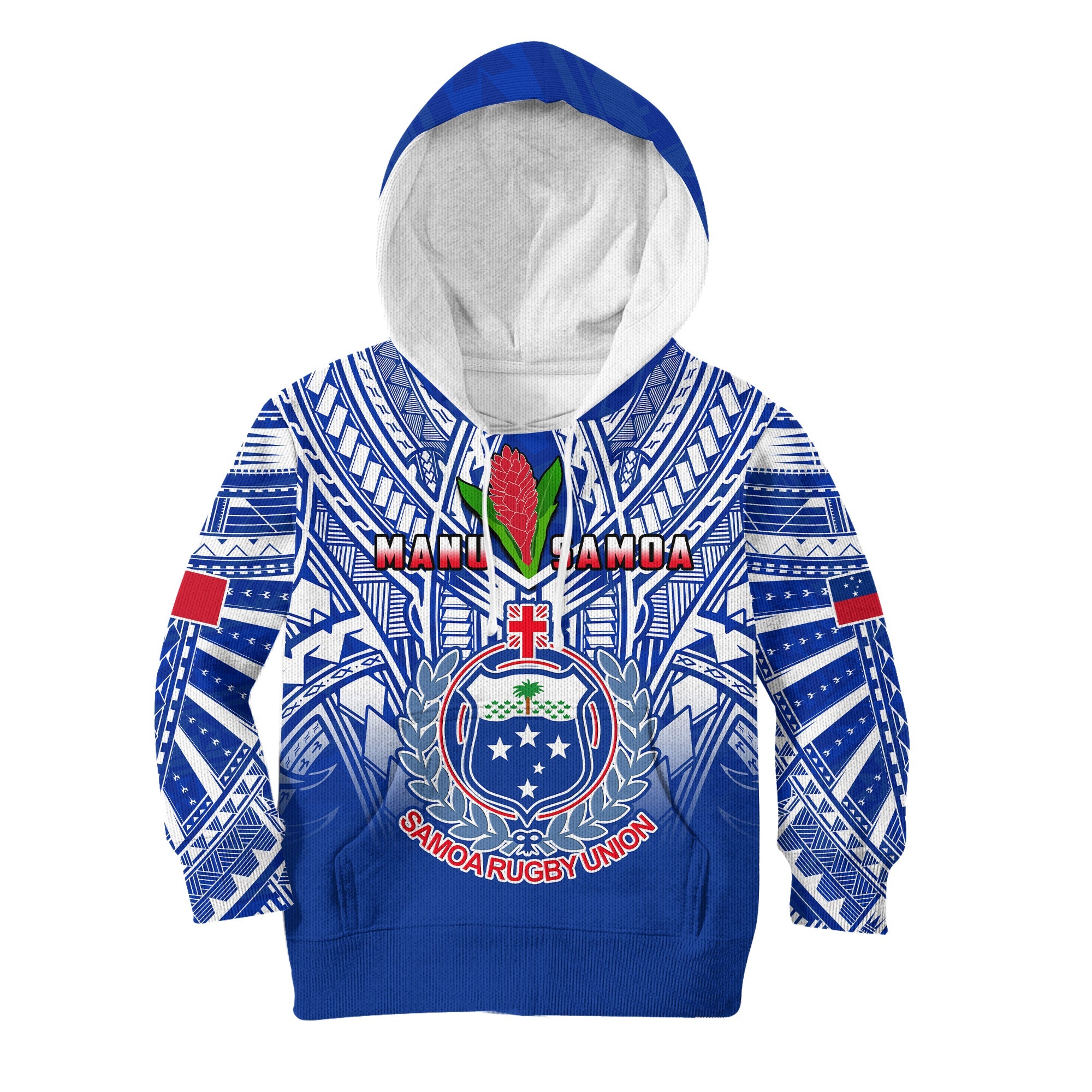 Samoa Rugby Hoodie KID Manu Samoa 7s Ginger Blue Polynesian LT14 Blue - Polynesian Pride