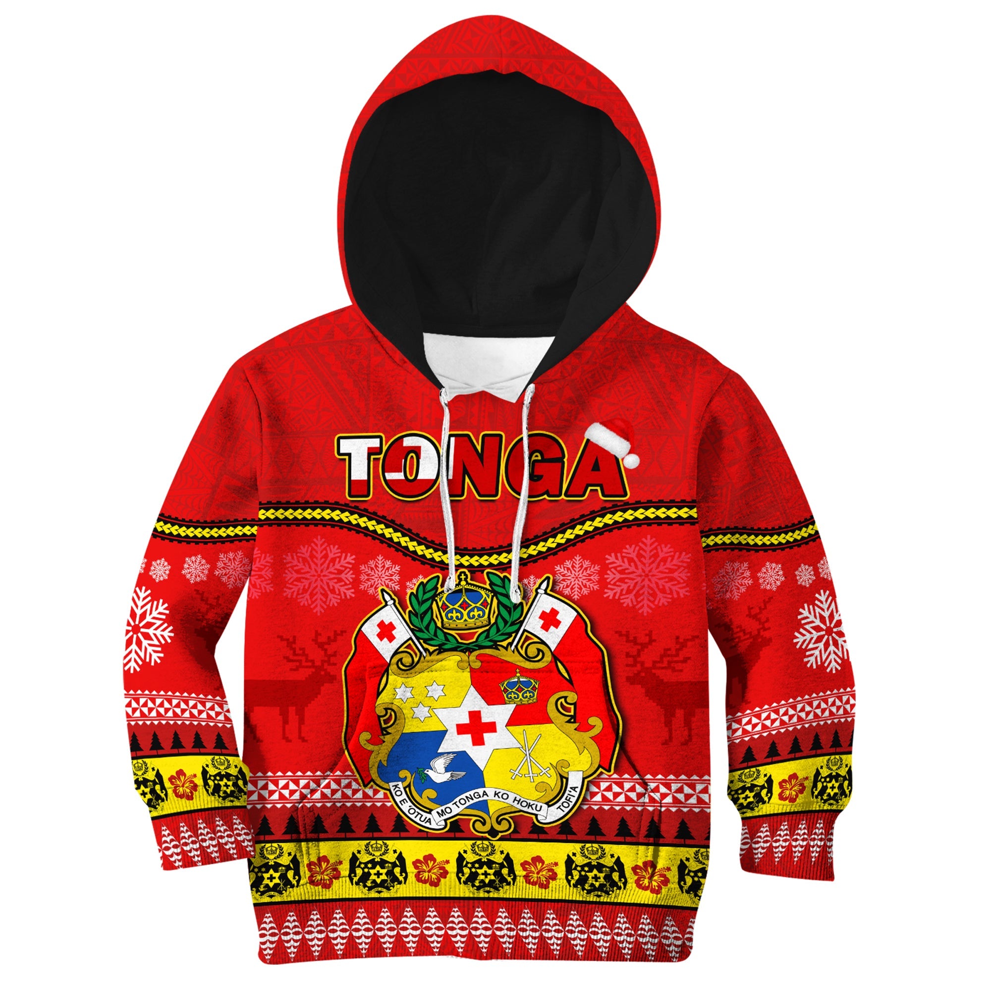 (Custom Personalised) Tonga Christmas Hoodie KID Tongan Ngatu Kilisimasi Fiefia LT14 Red - Polynesian Pride