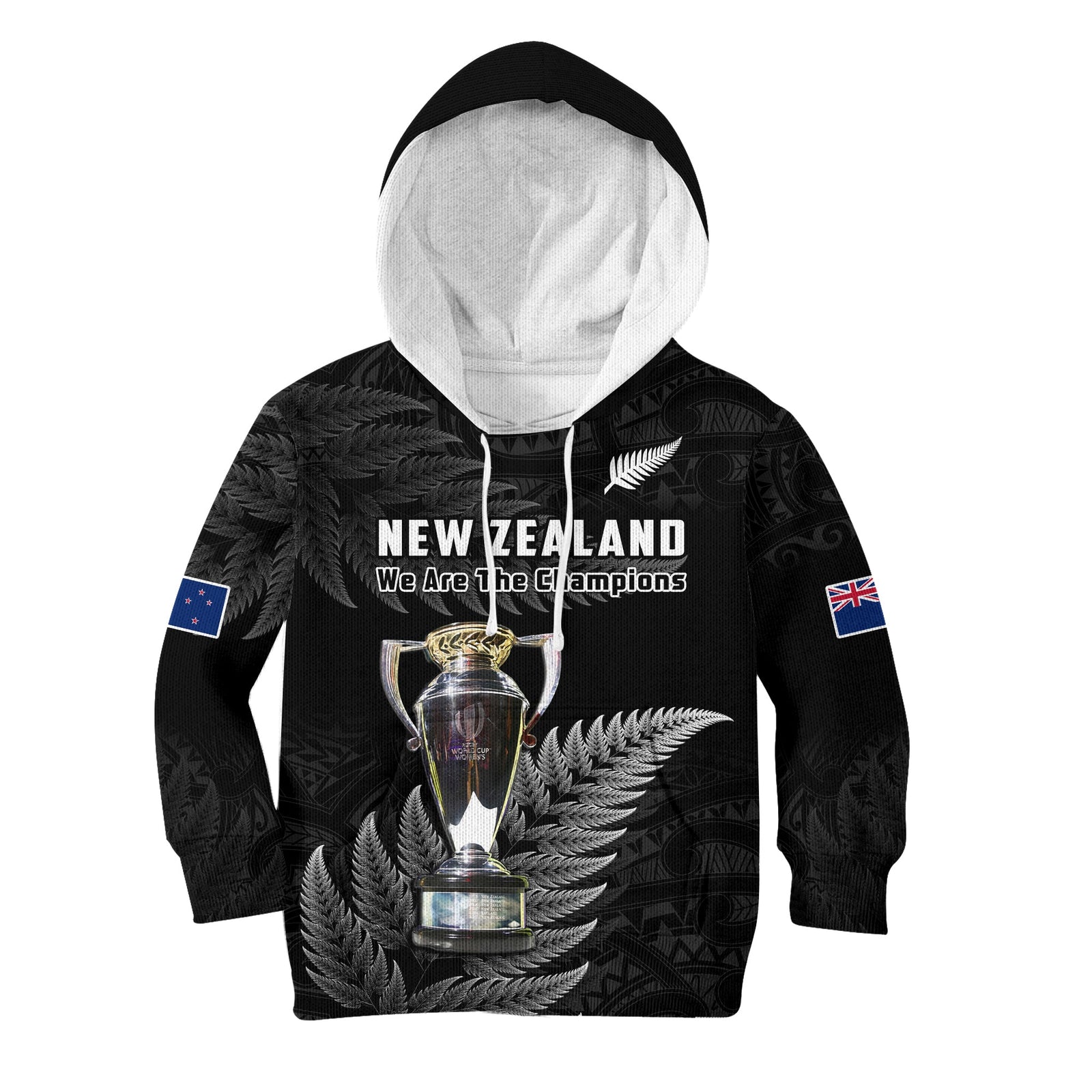 New Zealand 2022 Rugby Hoodie KID Black Fern Proud Champions RWC LT14 Black - Polynesian Pride