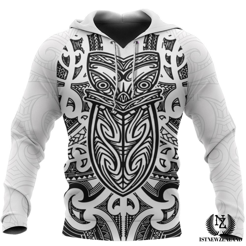 New Zealand Hoodie Maori Rugby Black and White Unisex Black - Polynesian Pride