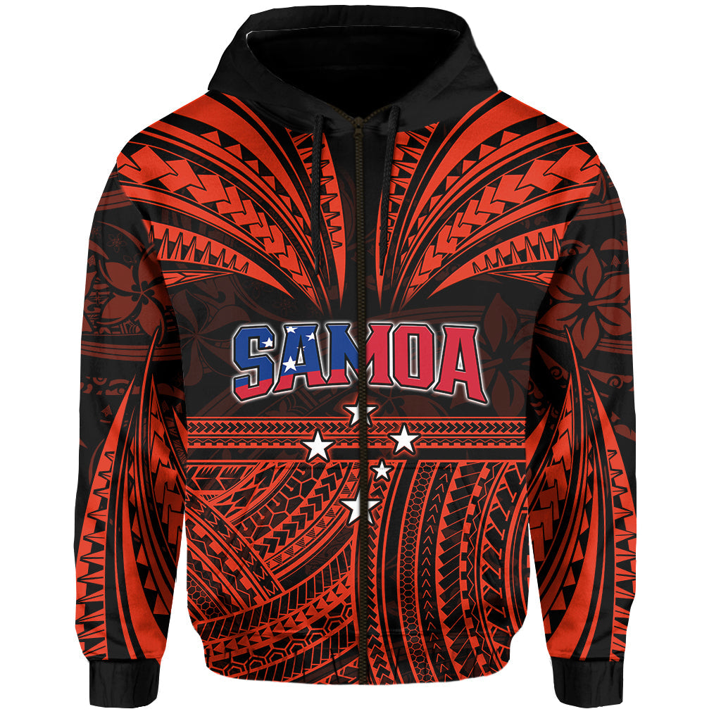 Custom Samoa Tatau Hoodie Red Polynesian Proud Samoan LT13 Zip Hoodie Red - Polynesian Pride