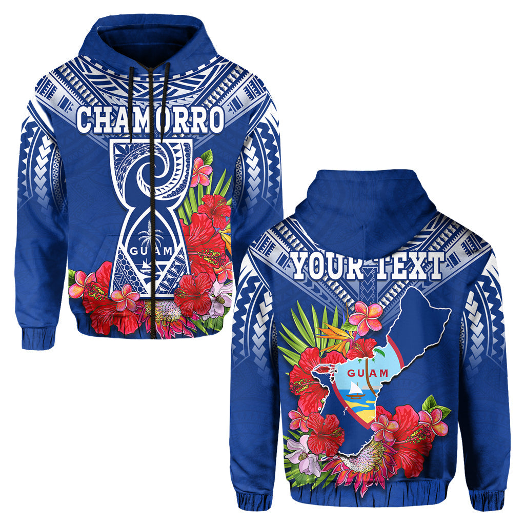Custom Guam Chamorro Hoodie Guaman Latte Stone Tropical Flowers Blue Version LT14 Zip Hoodie Blue - Polynesian Pride