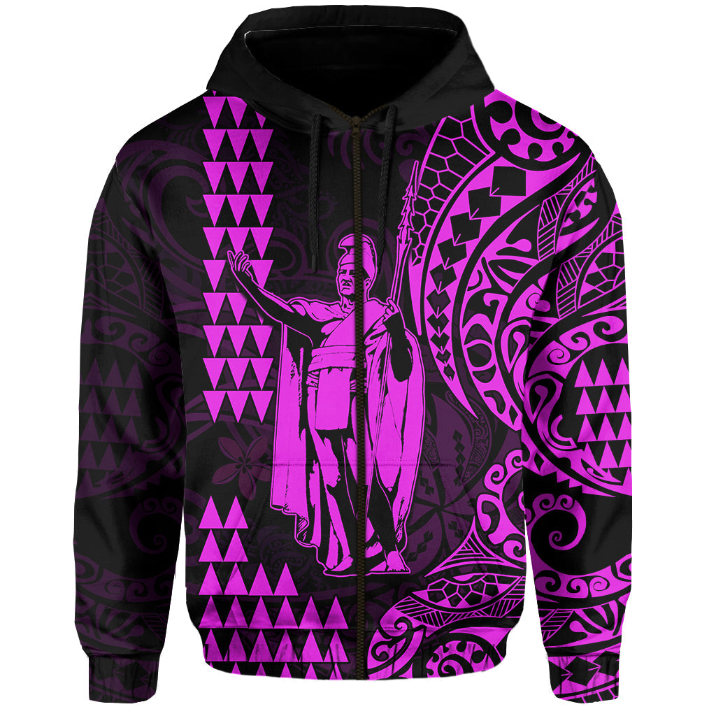 Hawaii Day Kakau Hoodie Proud To Be Hawaiian Purple King Kamehameha and Kanaka Maoli LT13 Zip Hoodie Purple - Polynesian Pride