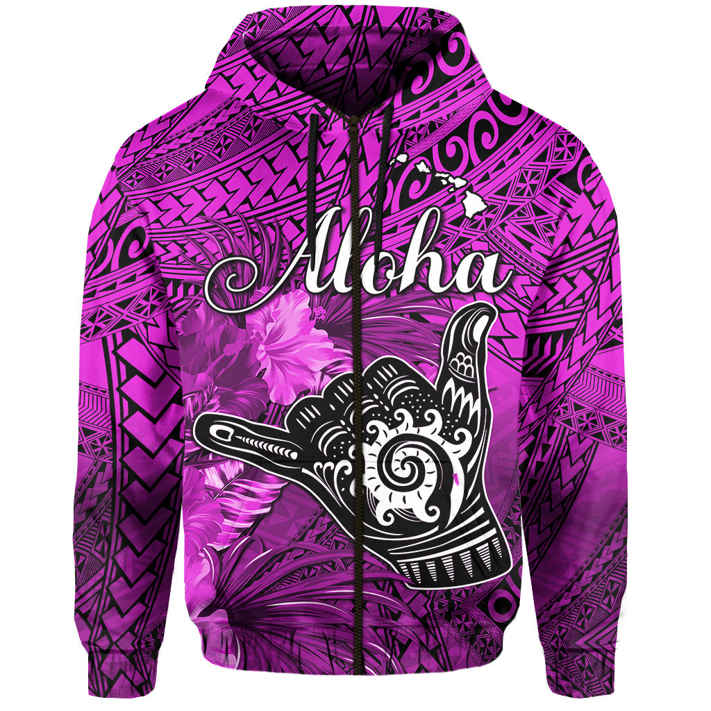 The Shaka Hawaii Hoodie Tropical Flowers Purple Version LT13 Zip Hoodie Purple - Polynesian Pride