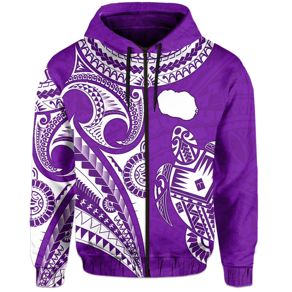 (Custom Text and Number) Rarotonga Cook Islands Hoodie Turtle and Map Style Purple LT13 - Polynesian Pride