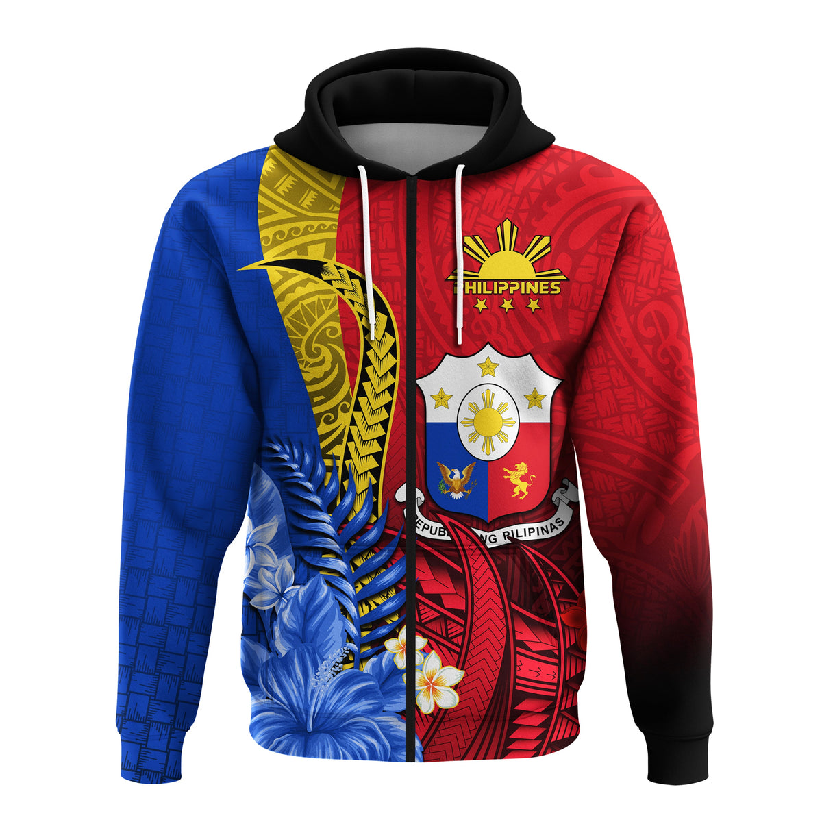 Custom Philippines Sampaguita Hoodie Special Polynesian Sun Filipino LT13 Zip Hoodie Art - Polynesian Pride