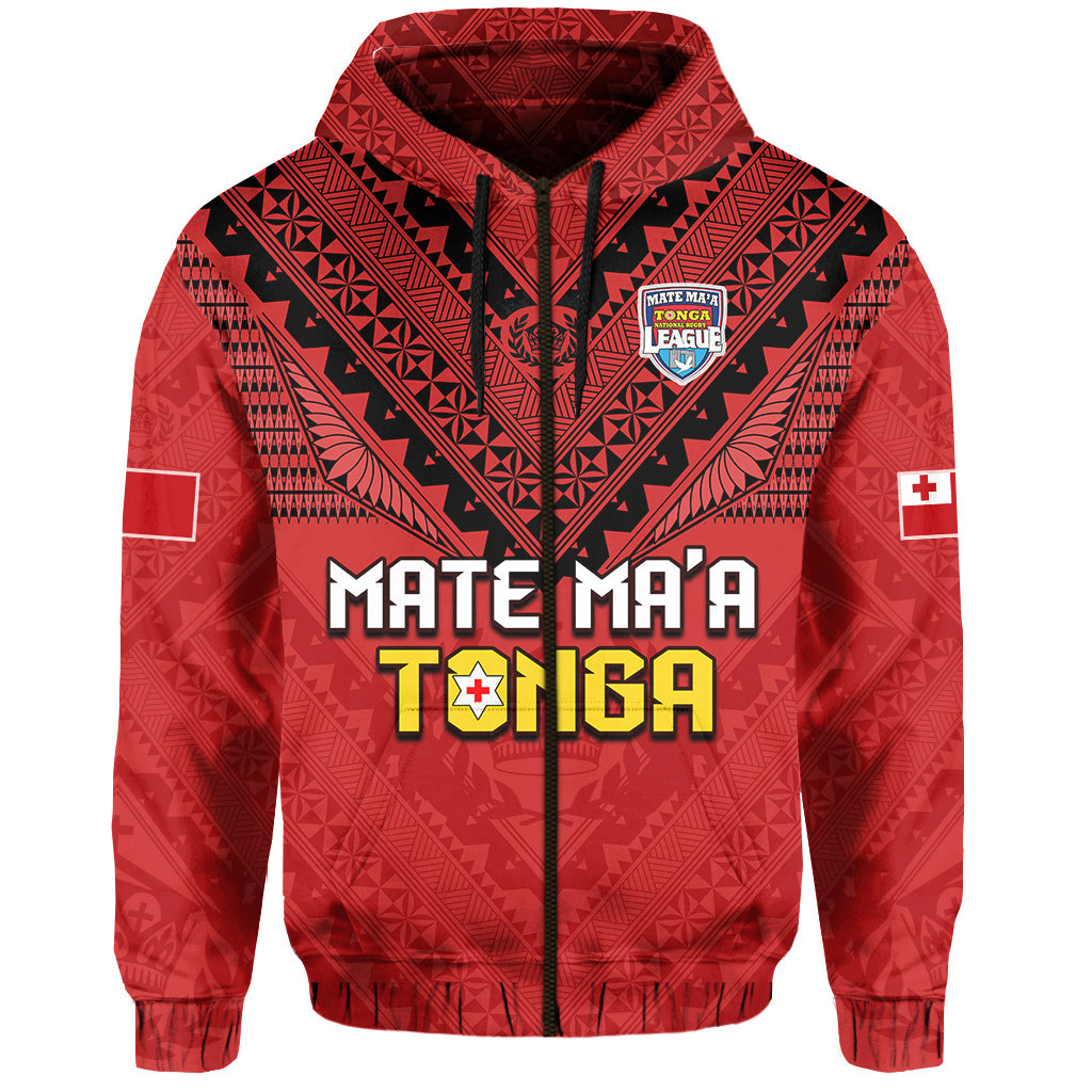 Tonga Rugby MMT Hoodie Ngatu Mate Maa Tonga Simple LT13 Zip Hoodie Red - Polynesian Pride