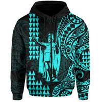 (Custom Text and Number) Hawaii Day Kakau Hoodie Proud To Be Hawaiian Turquoise King Kamehameha and Kanaka Maoli LT13 - Polynesian Pride