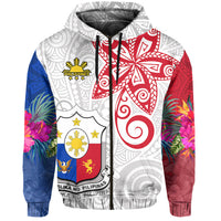 Custom Philippines Hoodie Sun Filipino Polynesian mix Flowers Special Vibe LT13 Zip Hoodie Art - Polynesian Pride