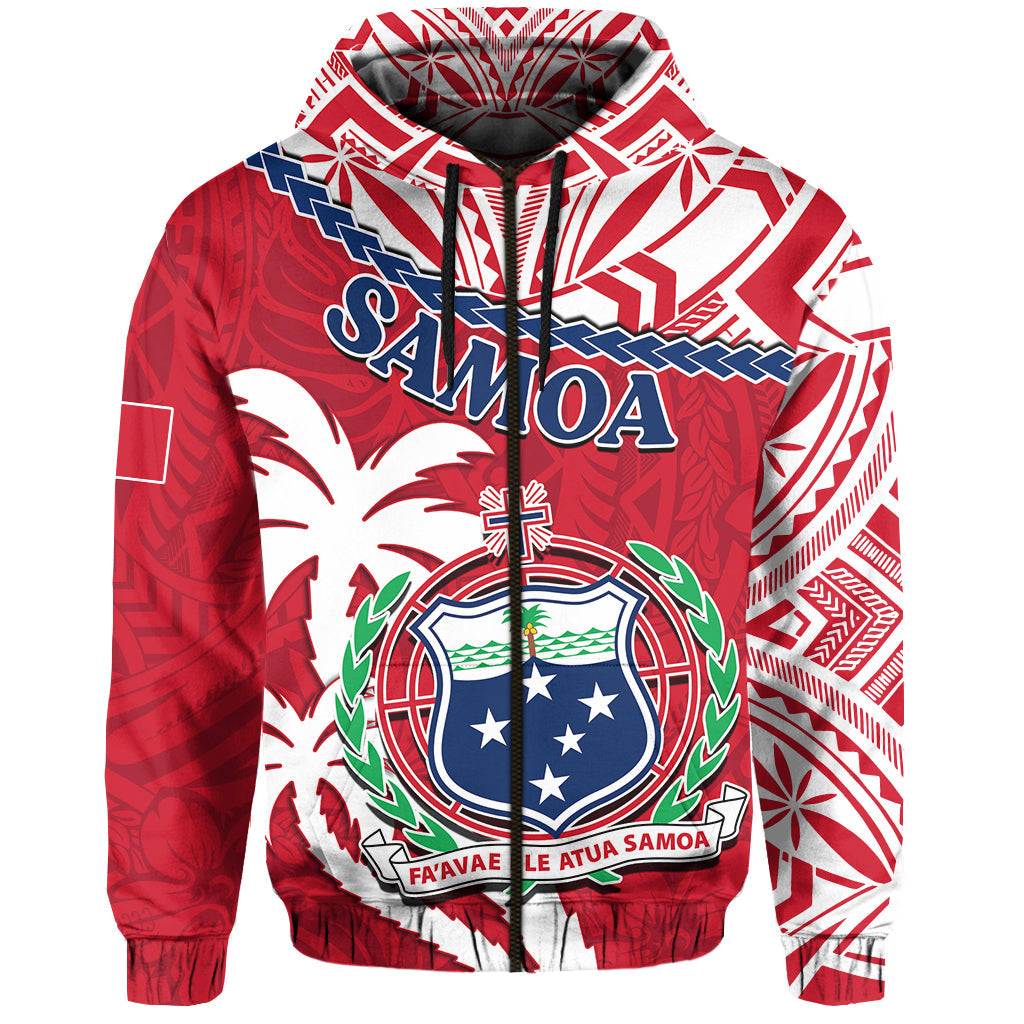 Samoa Hoodie Samoan Coat of Arms With Coconut Red Style LT14 Zip Hoodie Red - Polynesian Pride