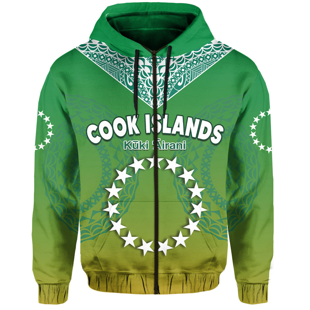 Cook Islands Hoodie Circle Pattern Mix Sea Turtle Green Version LT14 Zip Hoodie Green - Polynesian Pride