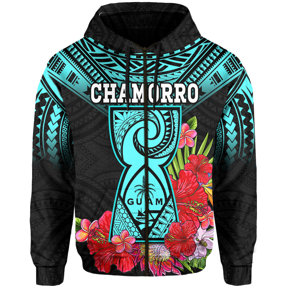 Custom Guam Chamorro Hoodie Guaman Latte Stone Tropical Flowers Turquoise Style LT14 - Polynesian Pride
