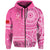 Tonga Breast Cancer Hoodie Tongan Ngatu Pattern No One Fights Alone LT14 Zip Hoodie Pink - Polynesian Pride